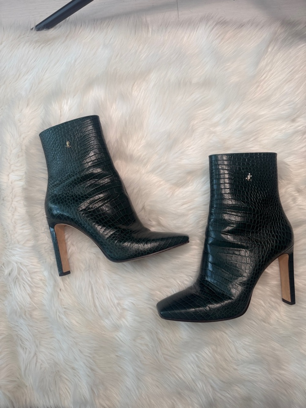 Jimmy Choo Dark Green Croc-Embossed Ankle Booties 42